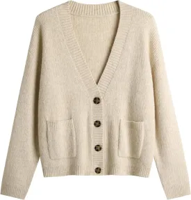 Women's Knit Cardigans Open Front Long Sleeve V Neck Button Down Loose Cardigan Sweaters Cable Knit Outwear Coats