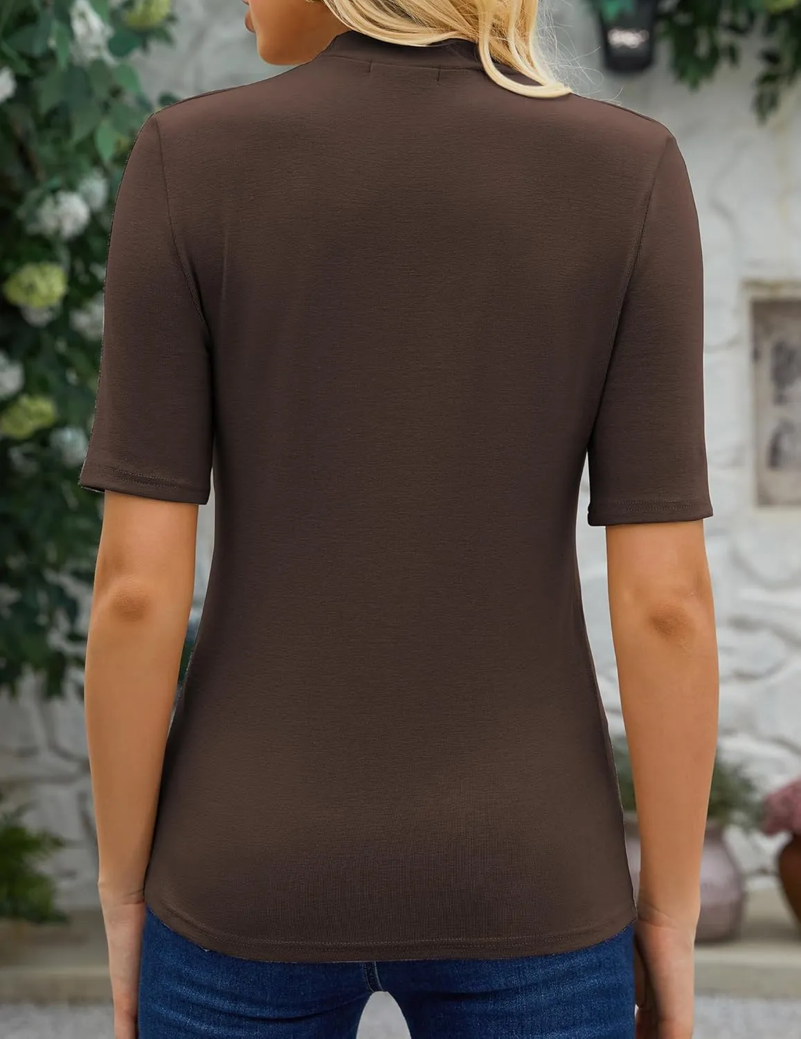 Womens Mock Neck Tops Dressy Casual Half Short Sleeve Mock Turtleneck Shirts Basic Tee Tops Blouse