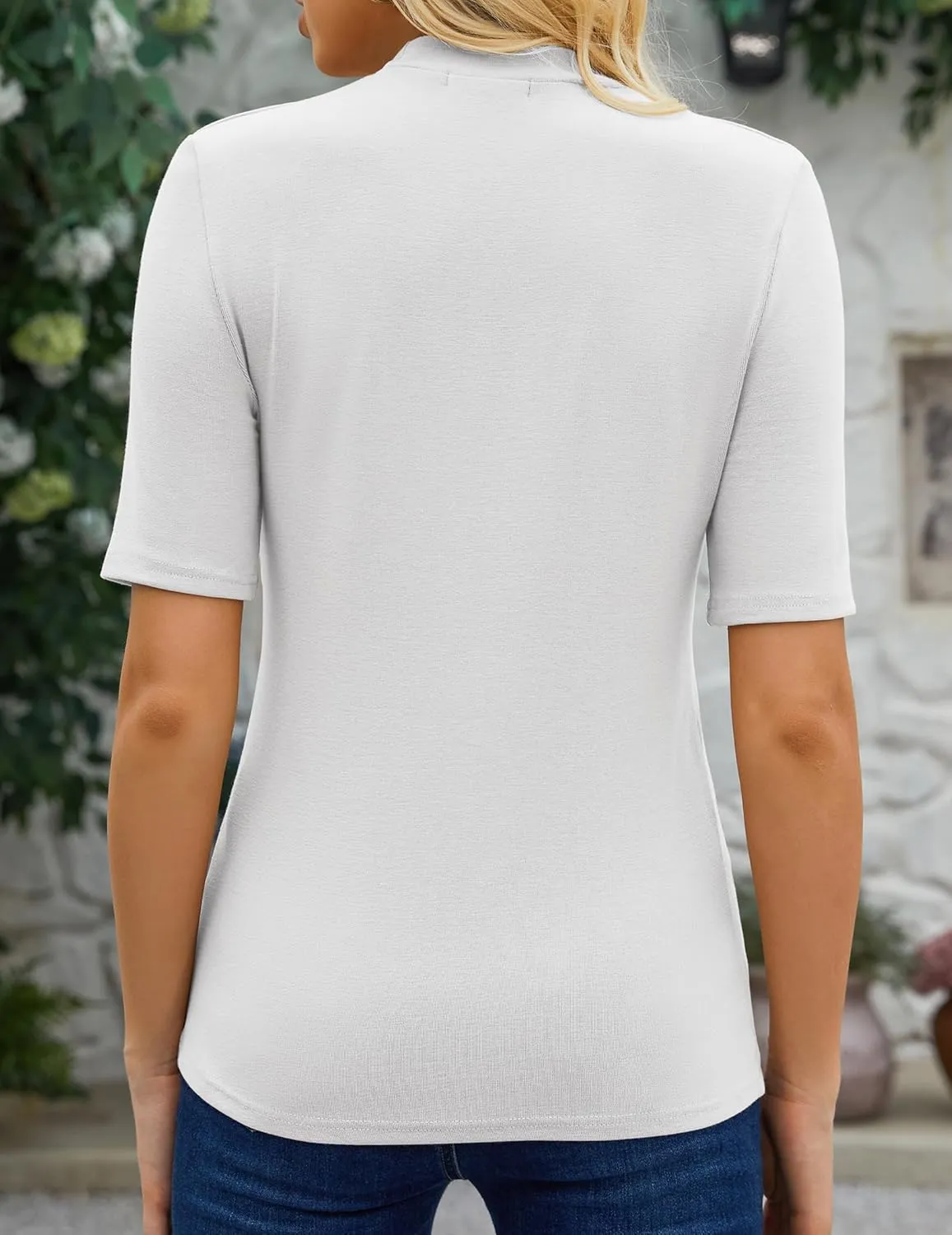 Womens Mock Neck Tops Dressy Casual Half Short Sleeve Mock Turtleneck Shirts Basic Tee Tops Blouse