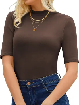 Womens Mock Neck Tops Dressy Casual Half Short Sleeve Mock Turtleneck Shirts Basic Tee Tops Blouse