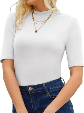 Womens Mock Neck Tops Dressy Casual Half Short Sleeve Mock Turtleneck Shirts Basic Tee Tops Blouse