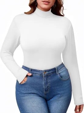 Women's Plus Size Mock Turtleneck Long Sleeve Tops Basic Tee T Shirt Fall Winter Top 2025