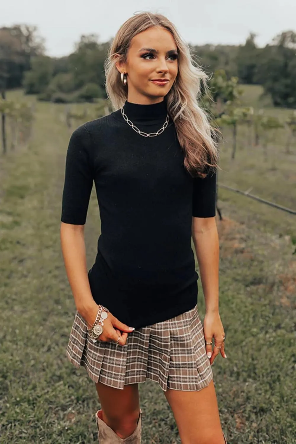 Women's Short Sleeve Sweaters Dressy Casual Mock Turtleneck Shirt Highly Stretchy Ribbed Knit Fitted Top Blouse