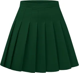 Womens Stretchy Pleated Mini Skirt Comfort High Waist Cheerleader School Uniform Skirt