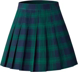 Womens Stretchy Pleated Mini Skirt Comfort High Waist Cheerleader School Uniform Skirt