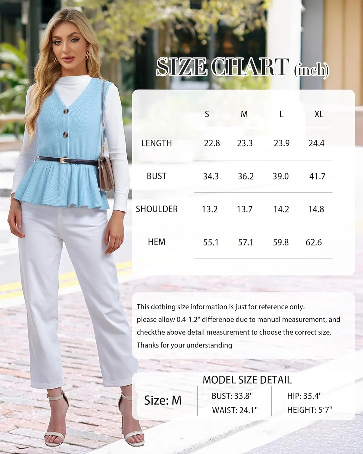 Womens Summer Casual Button Down Peplum Tops Sleeveless V Neck Knit Sweater Vest