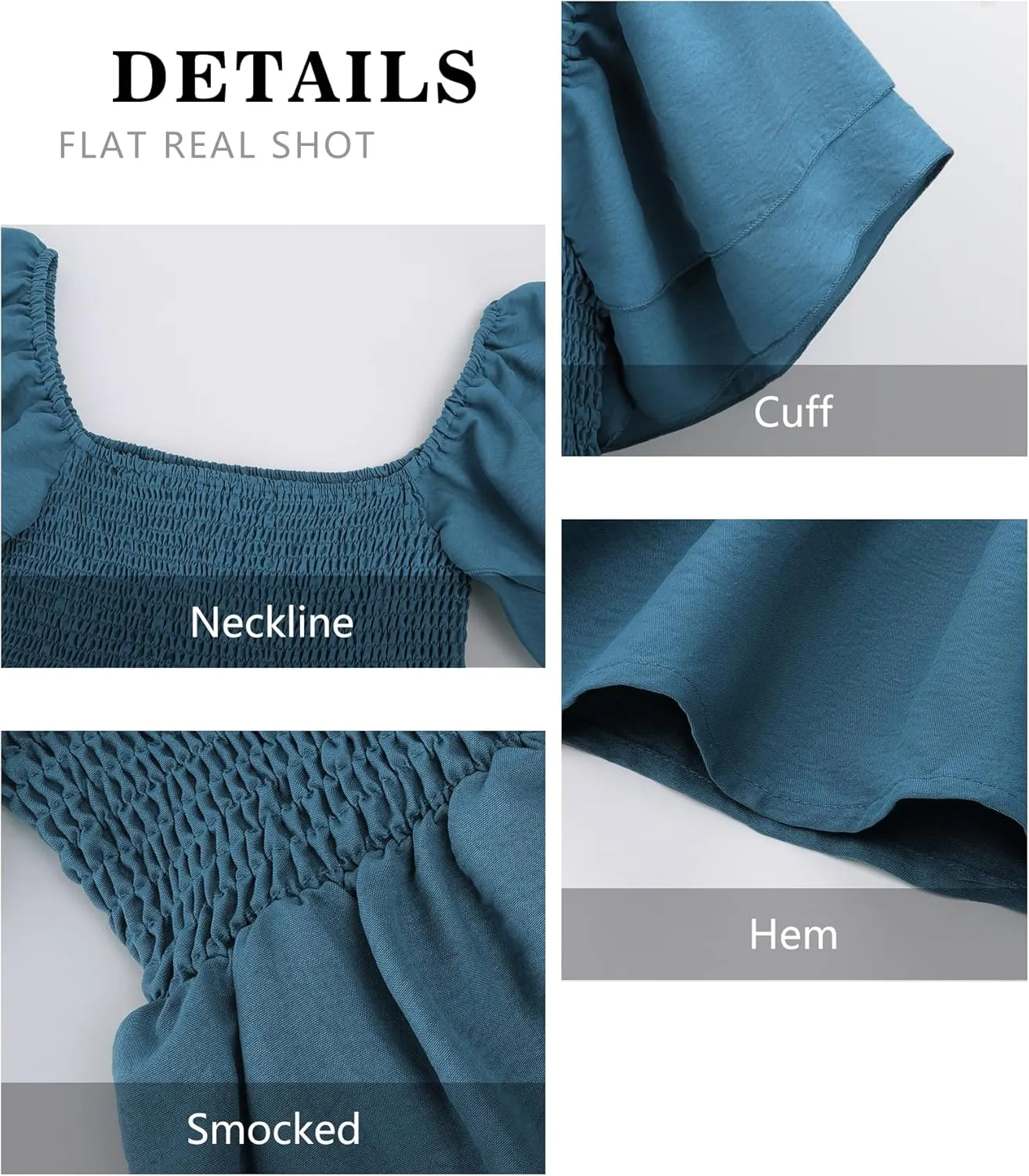 Women's Summer Peplum Tops Square Neck Ruffle Trim Short Sleeve Blouse Smocked Top Dressy Casual Shirts