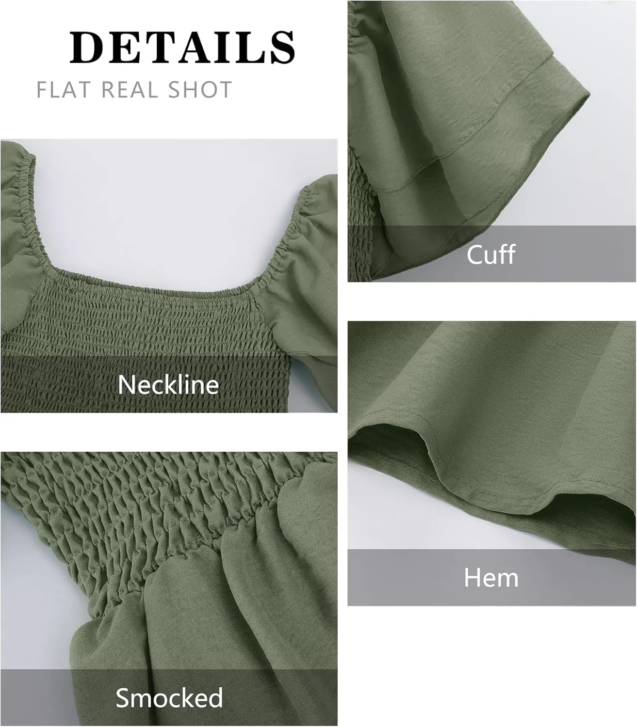 Women's Summer Peplum Tops Square Neck Ruffle Trim Short Sleeve Blouse Smocked Top Dressy Casual Shirts