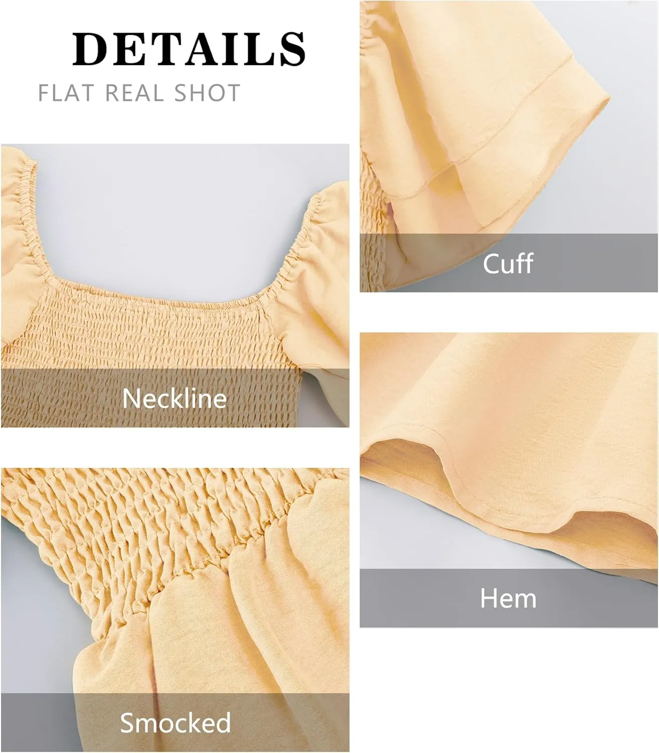 Women's Summer Peplum Tops Square Neck Ruffle Trim Short Sleeve Blouse Smocked Top Dressy Casual Shirts