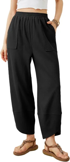 Xiaoxuemeng Womens Baggy Wide Leg Pants Casual Elastic Waisted Palazzo Harem Pants with Pockets