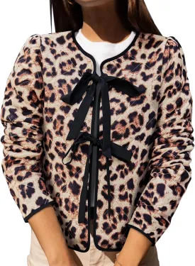 Yousify Womens Cropped Puffer Jackets Floral Print Tie Open Front Lightweight Quilted Jacket Winter Coats Outerwear