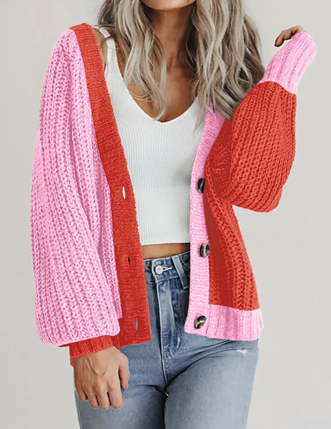 Zeagoo Women's 2025 Fall Chunky Knit Cardigans Open Front Long Sleeve V Neck Button Loose Cardigan Sweaters