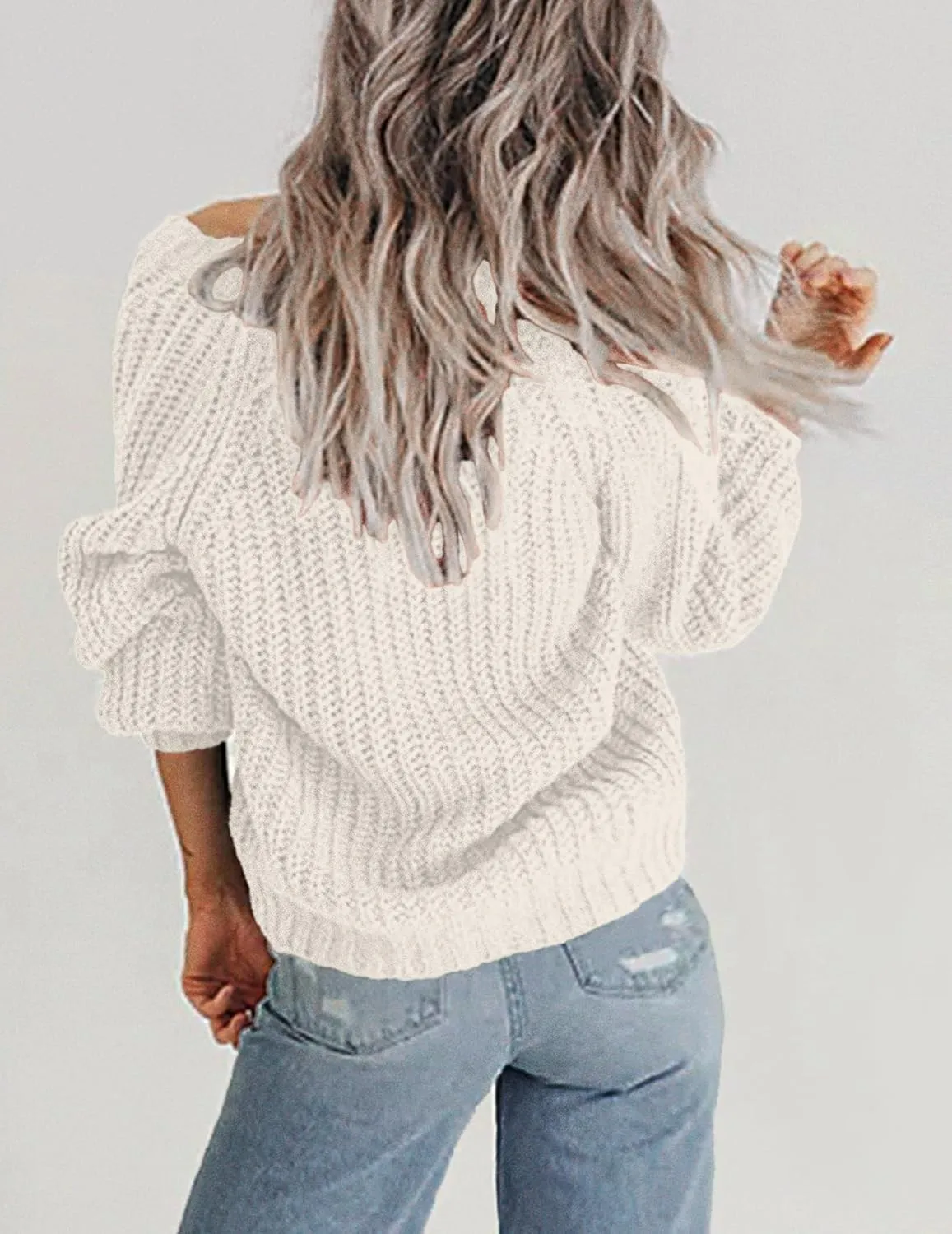 Zeagoo Women's 2025 Fall Chunky Knit Cardigans Open Front Long Sleeve V Neck Button Loose Cardigan Sweaters