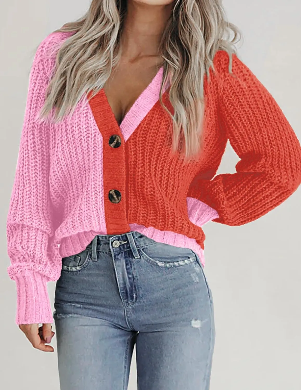 Zeagoo Women's 2025 Fall Chunky Knit Cardigans Open Front Long Sleeve V Neck Button Loose Cardigan Sweaters