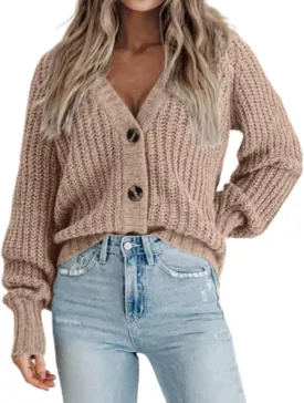 Zeagoo Women's 2025 Fall Chunky Knit Cardigans Open Front Long Sleeve V Neck Button Loose Cardigan Sweaters