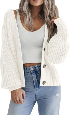 Zeagoo Women's 2025 Fall Chunky Knit Cardigans Open Front Long Sleeve V Neck Button Loose Cardigan Sweaters