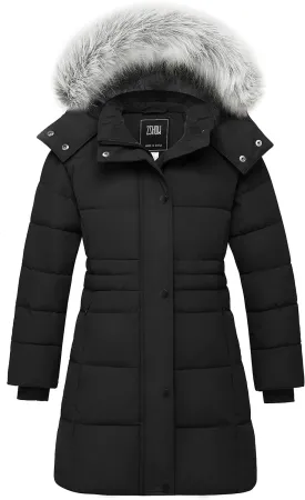 ZSHOW Girls' Winter Coat Long Hooded Parka Soft Fleece Puffer Jacket with Removable Hood