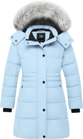 ZSHOW Girls' Winter Coat Long Hooded Parka Soft Fleece Puffer Jacket with Removable Hood