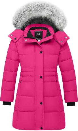 ZSHOW Girls' Winter Coat Long Hooded Parka Soft Fleece Puffer Jacket with Removable Hood