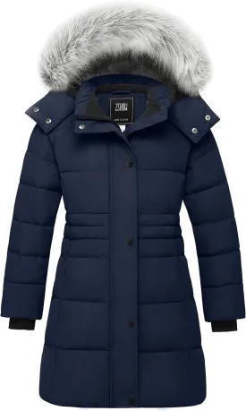 ZSHOW Girls' Winter Coat Long Hooded Parka Soft Fleece Puffer Jacket with Removable Hood